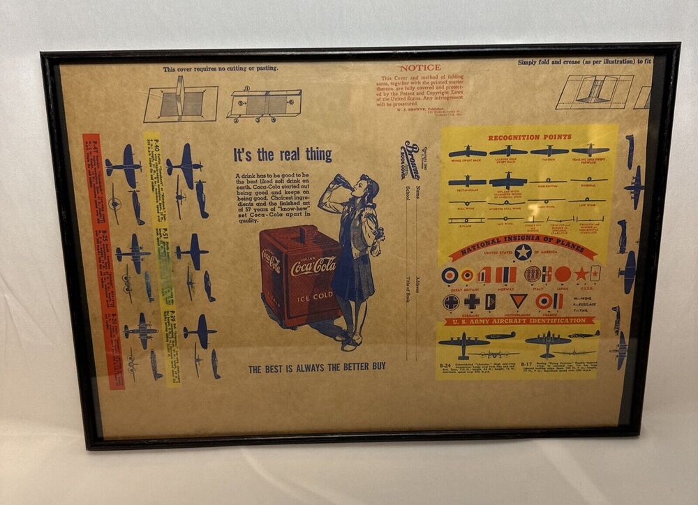 WW11 COCA-COLA FRAMED 1940’s BOOK COVER VERY RARE